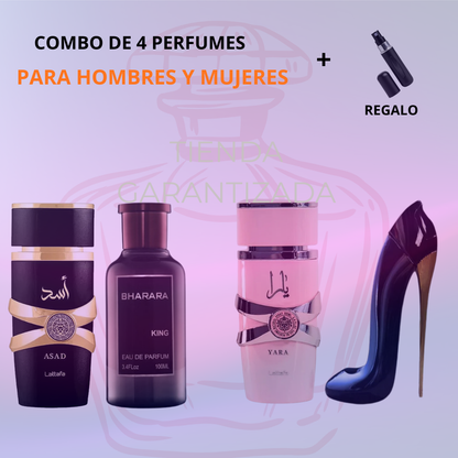 4 Perfumes + Regalo (Asad - Lattafa Yara - Good Girl - Bharara King)